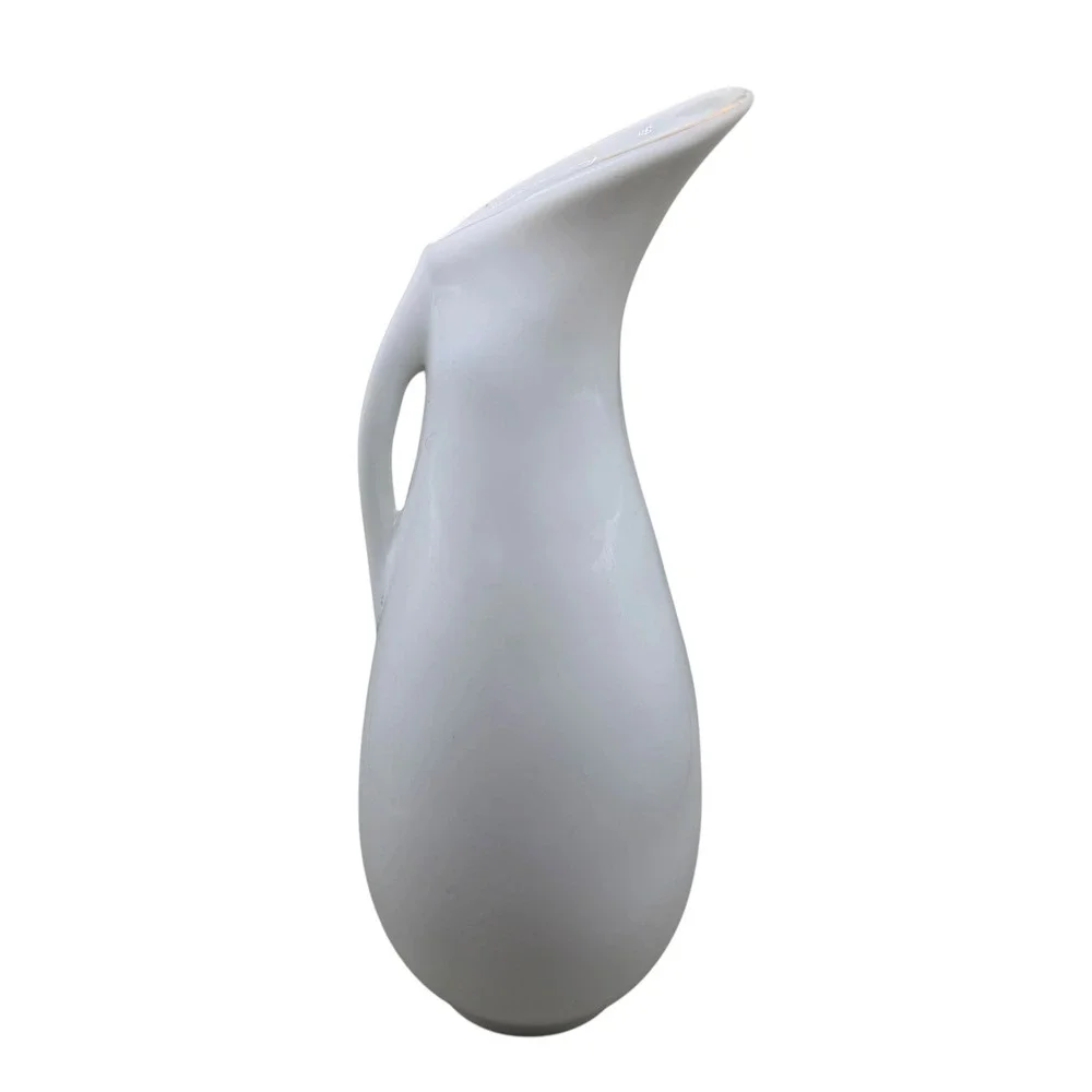 Vintage White Porcelain Bird Pitcher Vase Gold Trim Taiwan Songbird Decor‎